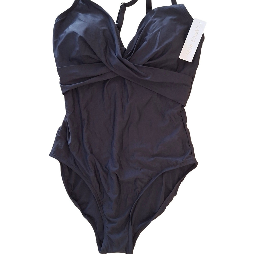 Laphee Rose NEW Swimsuit Size M Women's Twist Front Ruched Black UPF50+ NWT